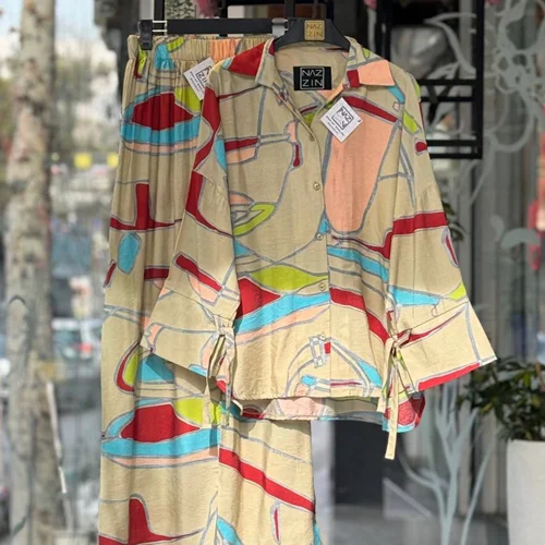 ست نخی شومیز و شلوار طرح چاپی PM000456