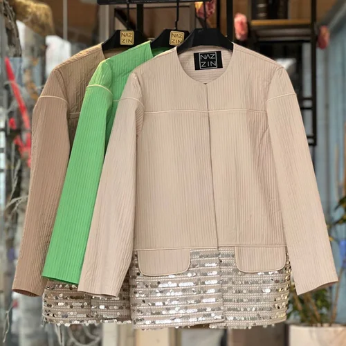 مانتو یقه گرد ژاکارد پولک دوزی PM000487