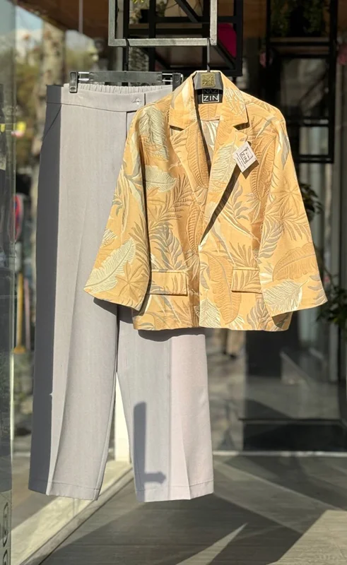 ست کت و شلوار ژاکارد طرح هاوایی PM000438