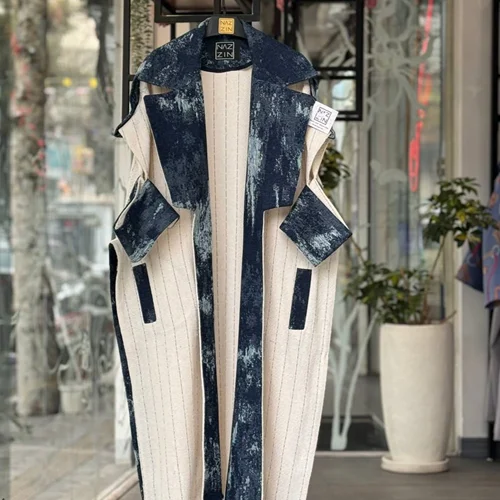 مانتو بلند کژوال ترکیب لینن و جین PM000471