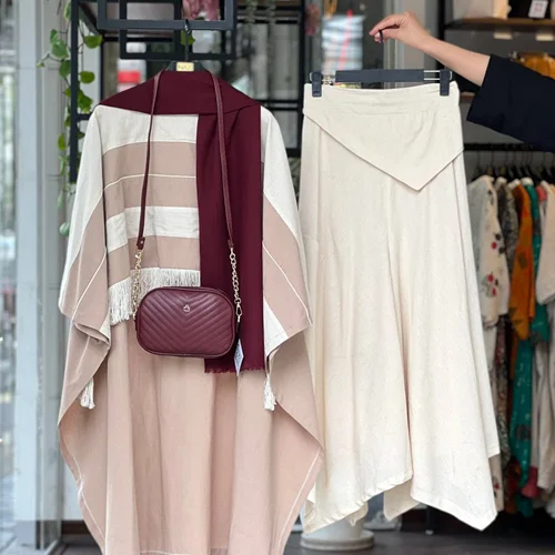 ست پانچو دامن شلواری لینن PM0308