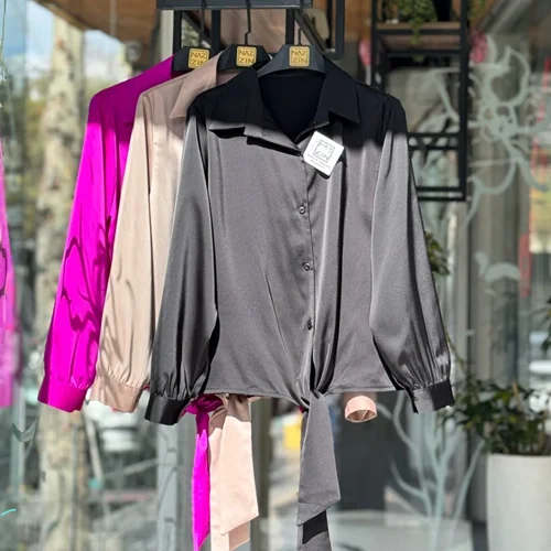 شومیز ساتن ساده کوتاه PM000486