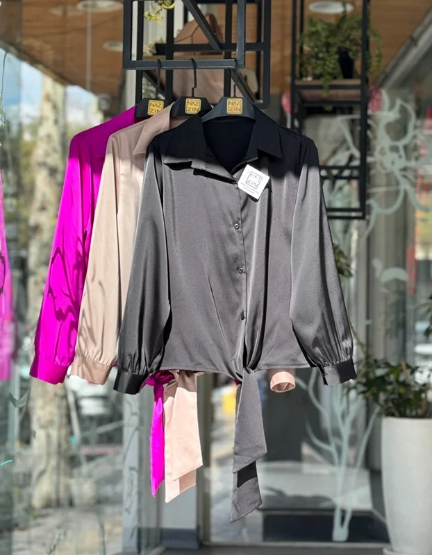 شومیز ساتن ساده کوتاه PM000486