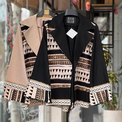 مانتو طرح کت کتان لمه و ژاکارد PM000485