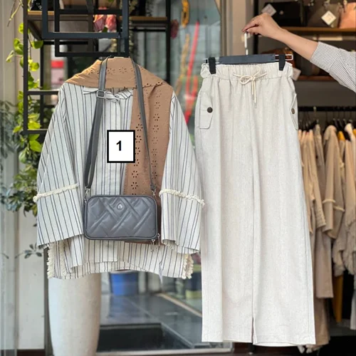 ست شومیز و شلوار لینن راه راه PM0053