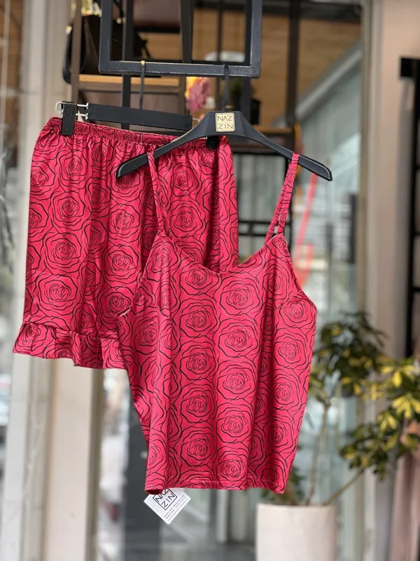 تاپ شلوارک ساتن گل رز SW0019