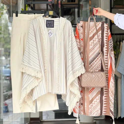 ست مانتو پانچ و شلوار لینن PM0271