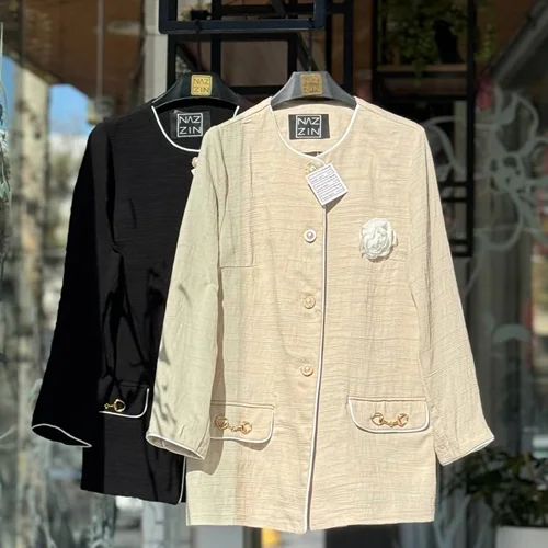 مانتو یقه گرد ژاکارد دکمه مرواریدی PM000494