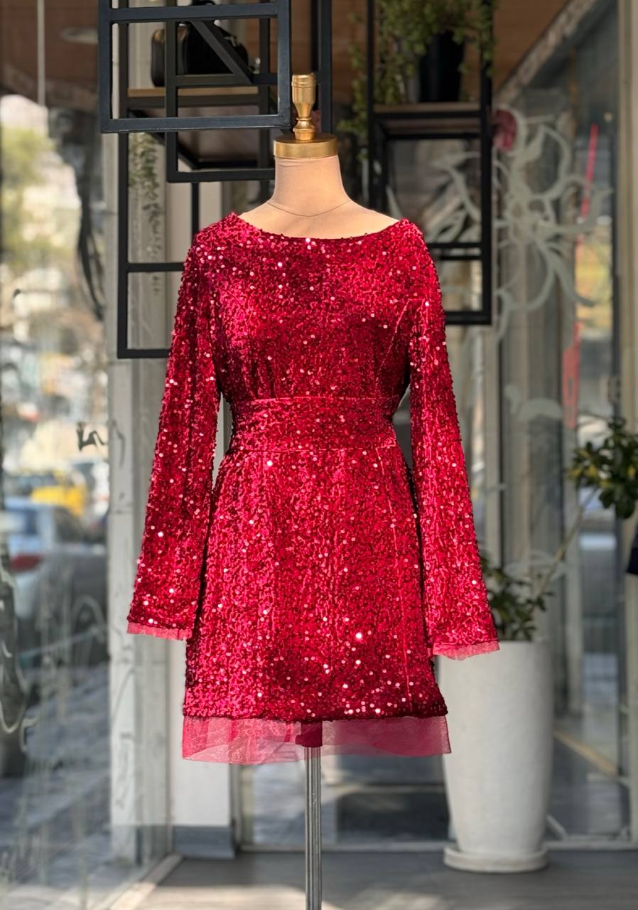 پیراهن پولکی مجلسی کمردار DW0029