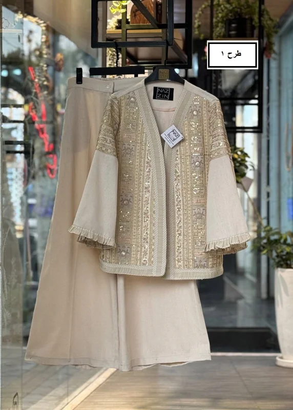 کت و شلوار سوزندوزی شده لینن PM000336